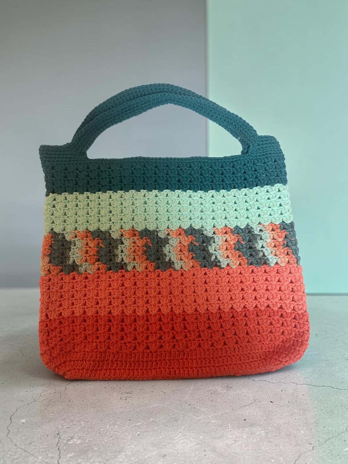 Handmade Crochet Tote Purse – Coral, Mint &amp; Teal