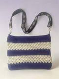 Handmade Purple & Cream Crochet Shoulder Purse – Striped Handbag with Adjustable Strap
