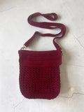 Handmade Burgundy Crochet Crossbody Purse – Textured Flap Handbag