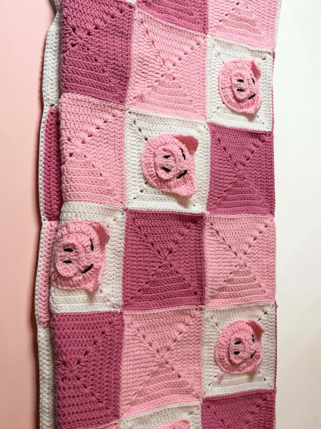 Large Handmade Crochet Pig Blanket – Pink Patchwork Design