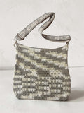 Handmade Stone &amp; Ivory Crochet Crossbody Purse – Neutral Handbag with Adjustable Patterned Strap