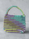 Handmade Multicolor Crochet Tote Purse – Purple, Teal &amp; Lime Green Handbag