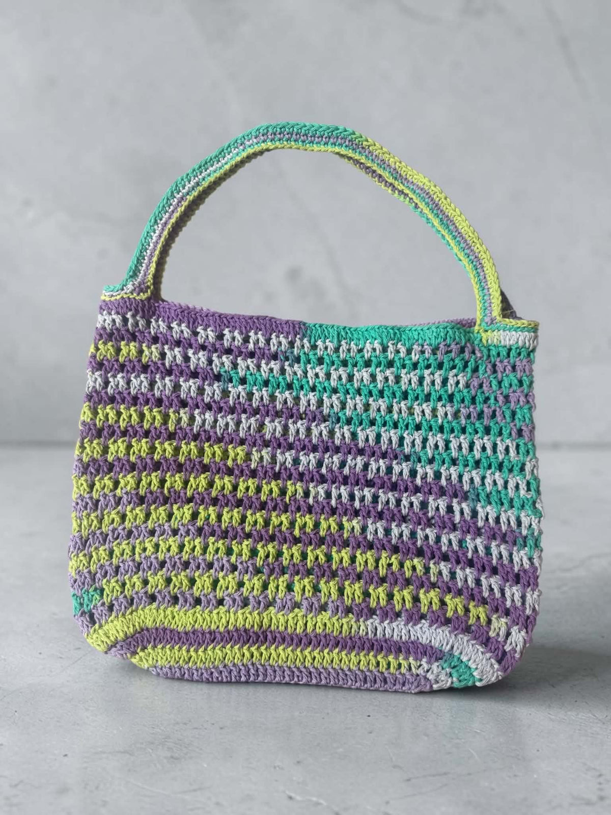 Handmade Multicolor Crochet Tote Purse – Purple, Teal &amp; Lime Green Handbag