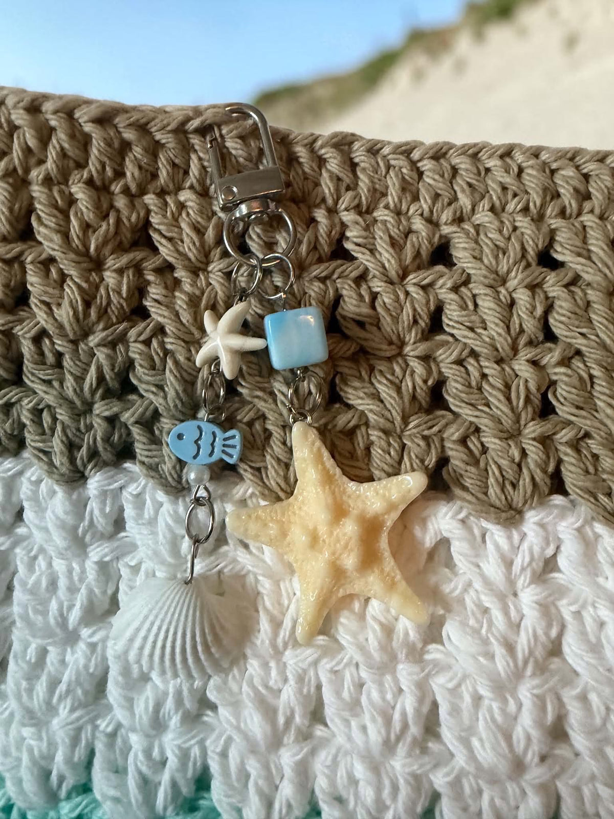 Handmade Crochet Coastal Tote Purse – Ocean-Inspired Striped Handbag